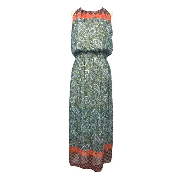 Sheer Paisley Boho Maxi Dress Elastic Waist Tie Back Fairy Flowy Sz 14 Plus - Picture 1 of 10